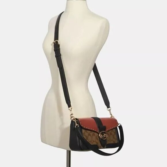 Coach Georgie  Bag In Colorblock Signature Canvas and Leather With Rivets NWT - Picture 3 of 11